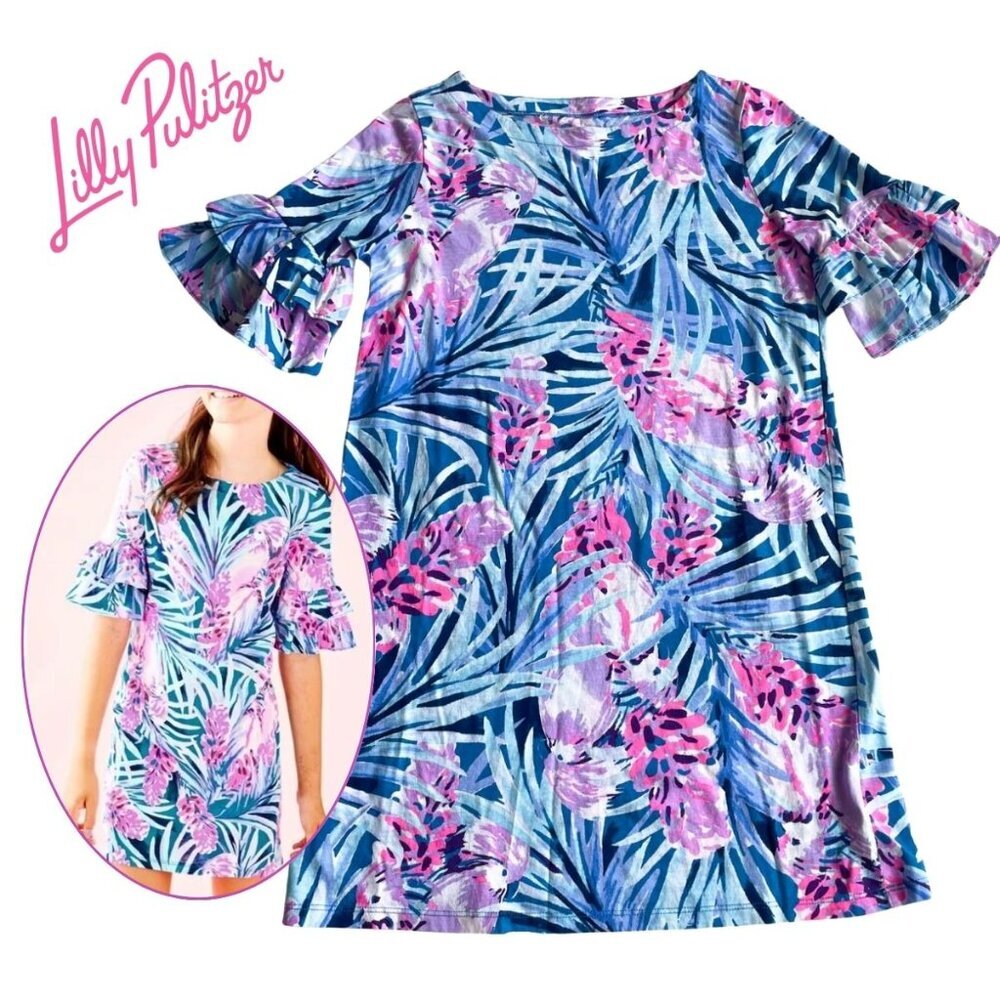 Lilly Pulitzer Girl's Mini Lula Dress, Mr.‎ Peacock Print - Size XL (12/14)